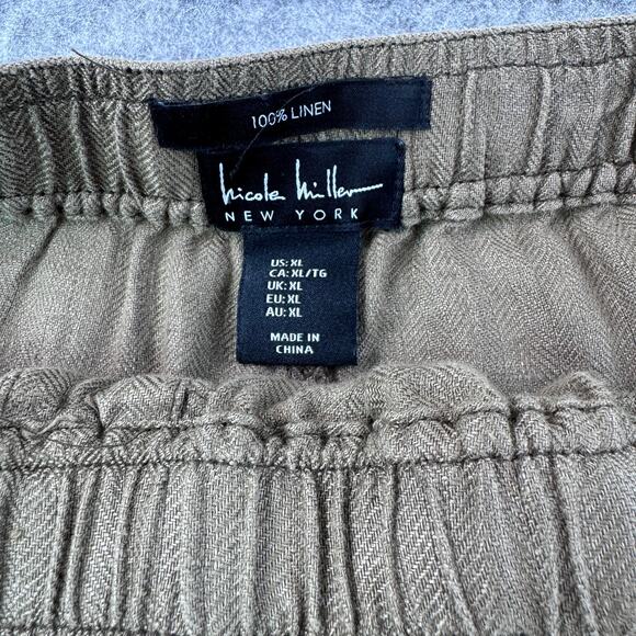 Nicole Miller Women's XL 100% Linen Drawstring Olive Button Front Long Skirt - Picture 5 of 6
